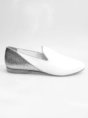 Carica immagine nella Galleria, Serse (800B) - Mocassino da Uomo in Pelle Bianca con Tallone in Glitter Argento Wish Dance Shop