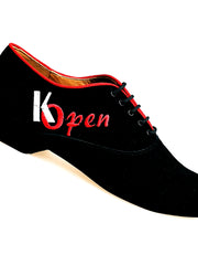 Load image into Gallery viewer, Scarpa da uomo Malaga MS07 K.Open in camoscio nero con ricamo Kizomba, chiusura stringata modello Oxford, Wish Dance Shop