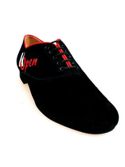 Load image into Gallery viewer, Scarpa da uomo Malaga MS07 K.Open in camoscio nero con ricamo, modello Oxford, chiusura stringata, marca Wish Dance Shop.