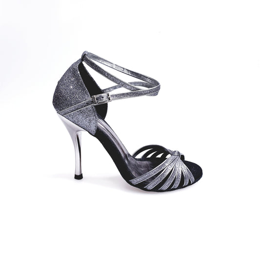 Scarpa da ballo Wishdance Pepa (210/6) in glitter carbon con tacco spillo e fascette, ideale per danza donna.