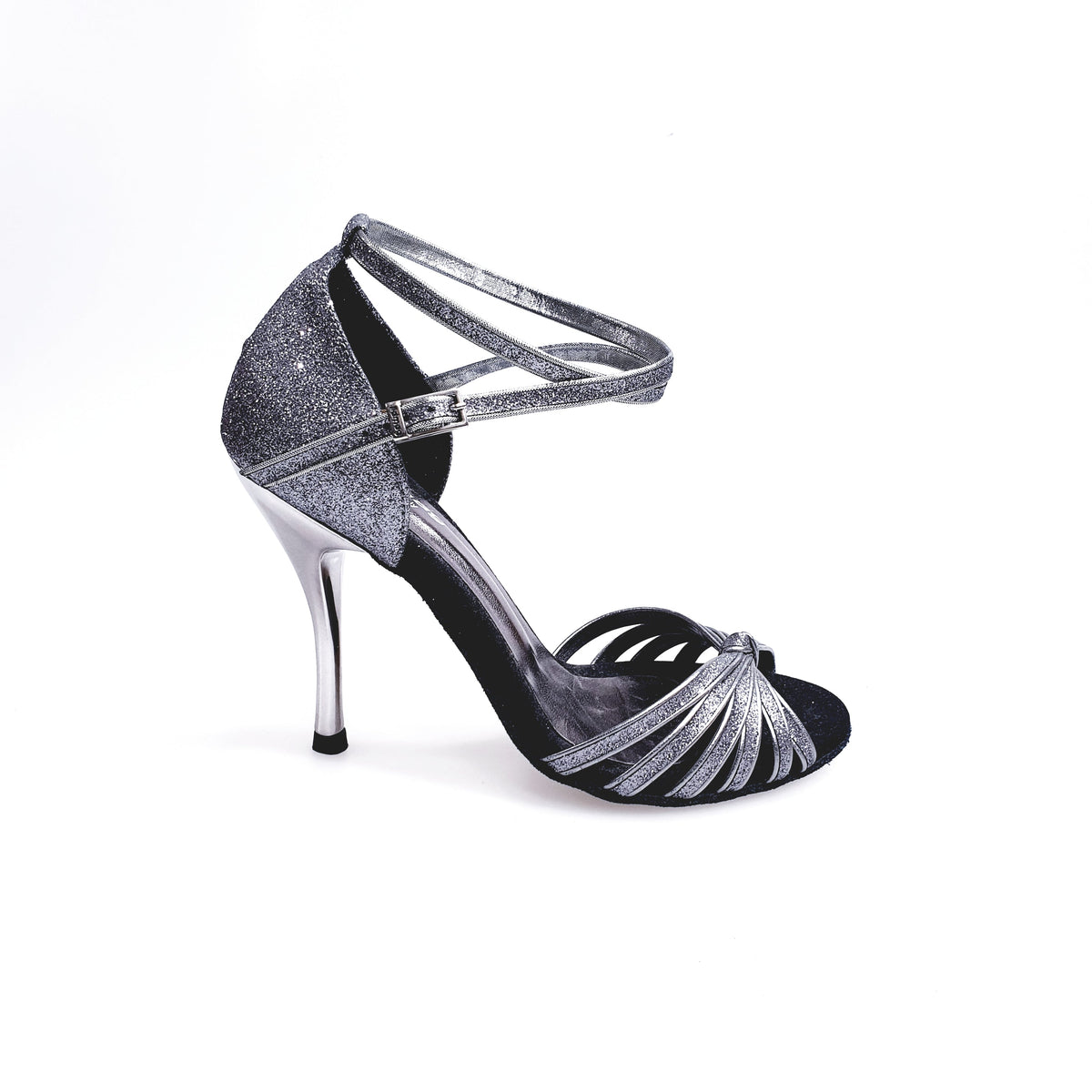 Scarpa da ballo Wishdance Pepa (210/6) in glitter carbon con tacco spillo e fascette, ideale per danza donna.