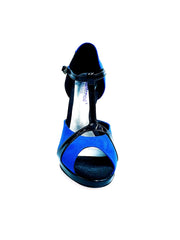 Carica immagine nella Galleria, Scarpa donna Xena (698X) Wish Dance Shop in camoscio blu e vernice nera con plateau e tacco a spillo.
