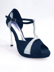 Carica immagine nella Galleria, Xena (698X) - Sandalo da Donna inCamoscio Nero e Glitter Argento Con Plateau e Tacco a Spillo Wish Dance Shop