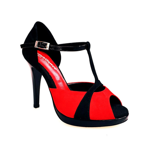 Sandalo da donna Xena (698X) in camoscio rosso e nero con plateau e tacco a spillo, scarpa elegante Wish Dance Shop