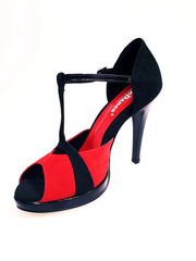 Carica immagine nella Galleria, Sandalo da donna Xena (698X) in camoscio rosso e nero con plateau e tacco a spillo, scarpa Wish Dance Shop, vista frontale