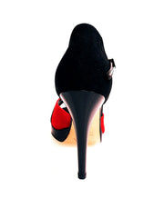 Carica immagine nella Galleria, Sandalo donna Xena (698X) in camoscio rosso e nero con plateau e tacco a spillo, scarpa elegante Wish Dance Shop