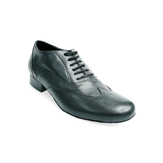Scarpa stringata Fred MS12 in pelle nera con punta tonda, modello Oxford, forma classica, marca Wish Dance Shop.
