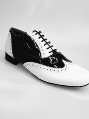 Load image into Gallery viewer, Adone (MS14) - Lace-up Dovetail Mod. Oxford Brogue Shoe in White Patent and Black Patent Round Shape