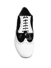 Carica immagine nella Galleria, Adone (MS14) - Stringata Coda di Rondine Mod. Oxford Brogue Scarpa in Vernice Bianca e Vernice Nera Forma Tonda
