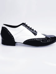 Load image into Gallery viewer, Adone (MS14) - Lace-up Dovetail Mod. Oxford Brogue Shoe in Black Patent and White Patent Round Shape