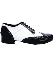 Carica immagine nella Galleria, Adone (MS14) - Stringata Coda di Rondine Mod. Oxford Brogue Scarpa in Vernice Nera e Vernice Bianca Forma Tonda