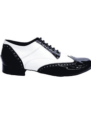 Carica immagine nella Galleria, Adone (MS14) - Stringata Coda di Rondine Mod. Oxford Brogue Scarpa in Vernice Nera e Vernice Bianca Forma Tonda Wish Dance Shop
