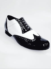 Load image into Gallery viewer, Adone (MS14) - Lace-up Dovetail Mod. Oxford Brogue Shoe in Black Patent and White Patent Round Shape