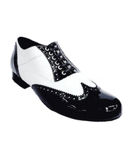 Carica immagine nella Galleria, Adone (MS14) - Stringata Coda di Rondine Mod. Oxford Brogue Scarpa in Vernice Nera e Vernice Bianca Forma Tonda Wish Dance Shop