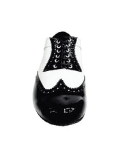 Carica immagine nella Galleria, Adone (MS14) - Stringata Coda di Rondine Mod. Oxford Brogue Scarpa in Vernice Nera e Vernice Bianca Forma Tonda
