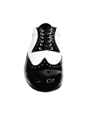 Carica immagine nella Galleria, Adone (MS14) - Stringata Coda di Rondine Mod. Oxford Brogue Scarpa in Vernice Nera e Vernice Bianca Forma Tonda Wish Dance Shop
