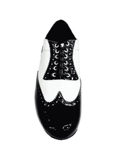 Carica immagine nella Galleria, Adone (MS14) - Stringata Coda di Rondine Mod. Oxford Brogue Scarpa in Vernice Nera e Vernice Bianca Forma Tonda Wish Dance Shop