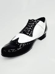 Load image into Gallery viewer, Adone (MS14) - Lace-up Dovetail Mod. Oxford Brogue Shoe in Black Patent and White Patent Round Shape