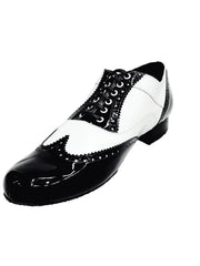 Carica immagine nella Galleria, Adone (MS14) - Stringata Coda di Rondine Mod. Oxford Brogue Scarpa in Vernice Nera e Vernice Bianca Forma Tonda