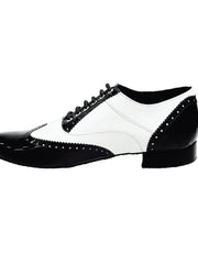 Carica immagine nella Galleria, Adone (MS14) - Stringata Coda di Rondine Mod. Oxford Brogue Scarpa in Vernice Nera e Vernice Bianca Forma Tonda