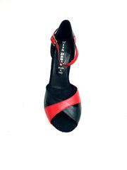 Carica immagine nella Galleria, Ely QA (32QA) - Scarpa da Donna in Pelle Rossa e Pelle Nera con Tacco Rocchetto Wish Dance Shop
