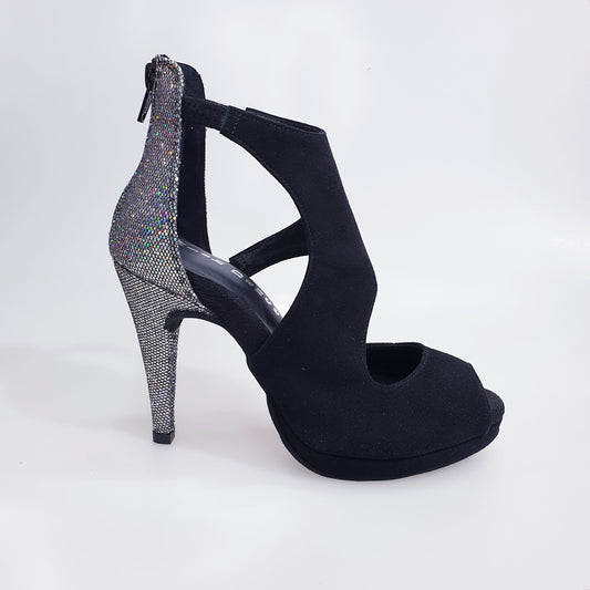 Sandalo da donna Desiré in camoscio nero e multicolore, con plateau e dettagli argentati, scarpa Wish Dance Shop