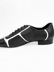 Load image into Gallery viewer, Sneaker Wish Dance Shop Manuel 820 in pelle nera con inserti in vernice bianca, dettaglio laterale e suola in gomma.