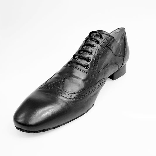 Scarpa stringata Richard MS14 in pelle nera con coda di rondine, stile Oxford Brogue, forma lunga, Wish Dance Shop
