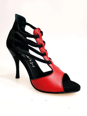 Carica immagine nella Galleria, Lilith (460) - Sandalo da Donna in Pelle Rossa con tallone e Tacco in Nera Wish Dance Shop