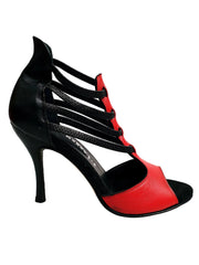 Carica immagine nella Galleria, Lilith (460) - Sandalo da Donna in Pelle Rossa con tallone e Tacco in Nera Wish Dance Shop