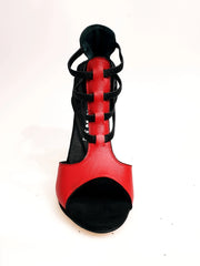 Carica immagine nella Galleria, Lilith (460) - Sandalo da Donna in Pelle Rossa con tallone e Tacco in Nera Wish Dance Shop