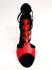 Carica immagine nella Galleria, Lilith (460) - Sandalo da Donna in Pelle Rossa con tallone e Tacco in Nera