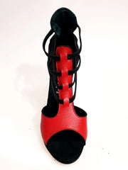 Carica immagine nella Galleria, Lilith (460) - Sandalo da Donna in Pelle Rossa con tallone e Tacco in Nera Wish Dance Shop