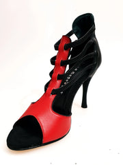 Carica immagine nella Galleria, Lilith (460) - Sandalo da Donna in Pelle Rossa con tallone e Tacco in Nera Wish Dance Shop