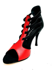 Carica immagine nella Galleria, Lilith (460) - Sandalo da Donna in Pelle Rossa con tallone e Tacco in Nera Wish Dance Shop