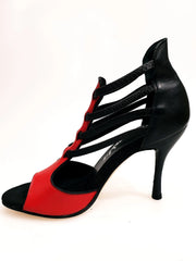 Carica immagine nella Galleria, Lilith (460) - Sandalo da Donna in Pelle Rossa con tallone e Tacco in Nera Wish Dance Shop