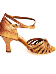 Carica immagine nella Galleria, Pepa (210/6) - Scarpa da ballo Basica da Donna in Glitter Bronzo con 6 Fascette Rivestite in Camoscio Tacco a Rocchetto Wish Dance Shop