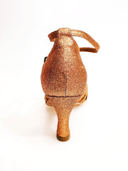 Carica immagine nella Galleria, Pepa (210/6) - Scarpa da ballo Basica da Donna in Glitter Bronzo con 6 Fascette Rivestite in Camoscio Tacco a Rocchetto