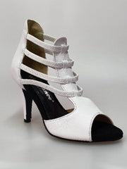 Carica immagine nella Galleria, WitheAngel (460PW) - Sandalo da Donna in vera Pelle Bianca elastici bianchi e tacco a spillo in Vera Pelle Bianca Wish Dance Shop