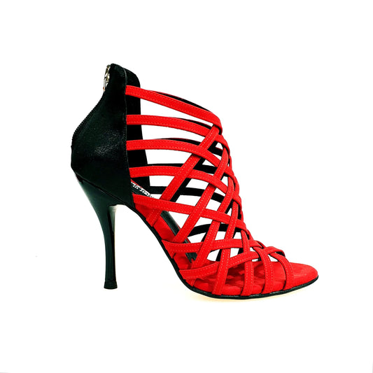Scarpa donna Intrigo 780 in camoscio rosso con tallone in lurex nero e tacco slim, elegante e sofisticata.