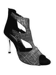 Carica immagine nella Galleria, Sandalo donna Nina Fish in Fish Carbon Boreale con tacco in camoscio nero, scarpa elegante e comoda.