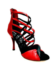 Carica immagine nella Galleria, Natalia (360) - Sandalo Alto da Donna in Pelle Rossa e Pelle Nera Wishdance