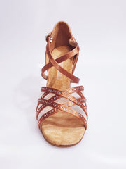 Carica immagine nella Galleria, Brigitte QC (1538H) -Scarpa da Donna in Raso Bronzo con Rete e Strass Champagne Wish Dance Shop