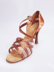 Carica immagine nella Galleria, Brigitte QC (1538H) -Scarpa da Donna in Raso Bronzo con Rete e Strass Champagne Wish Dance Shop