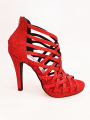 Load image into Gallery viewer, Intrigue (780) - Woman's Shoe in Red Glitter with Stiletto Heel and Plateau
