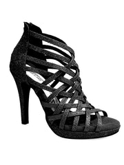 Load image into Gallery viewer, Intrigue (780) - Woman's Shoe in Black Glitter with Stiletto Heel and Plateau