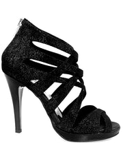 Load image into Gallery viewer, DOROTY (781PLT) Intrigo - Scarpa da Donna in Glitter Nero Tacco a Spillo Alto largo Smaltato nero e plateau confort flex
