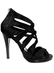 Carica immagine nella Galleria, DOROTY (781PLT) Intrigo - Scarpa da Donna in Glitter Nero Tacco a Spillo Alto largo Smaltato nero e plateau confort flex Wish Dance Shop