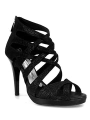 Load image into Gallery viewer, DOROTY (781PLT) Intrigo - Scarpa da Donna in Glitter Nero Tacco a Spillo Alto largo Smaltato nero e plateau confort flex
