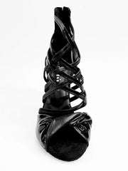 Carica immagine nella Galleria, Natalia (360) - Sandalo alto da Donna in Pelle Nera e Vernice Nera con Strisce in Pelle Nera e Vernice nera Wishdance